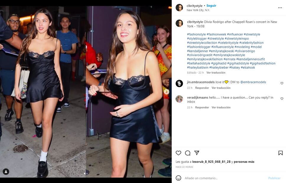 Olivia Rodrigo combina a la perfección un mini vestido lencero y mocasines