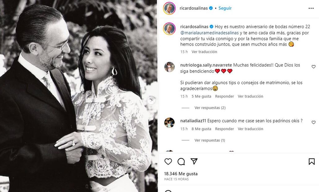 María Laura Medina y Ricardo Salinas Pliego/Instagram: @ricardosalinasb