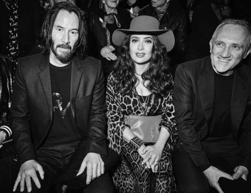 Salma Hayek y Keanu Reeves en el desfile de Saint Laurent de Malibú 