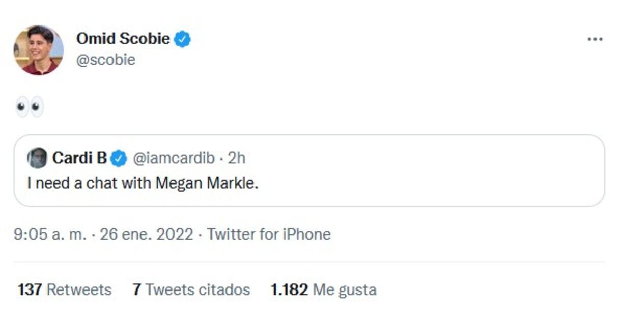 Cardi B busca a Meghan Markle a través de Twitter