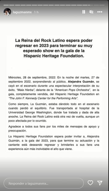 Alejandra Guzmán afectada, se dislocó la cadera con su caída en el escenario