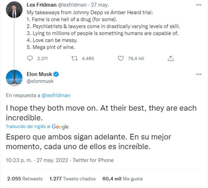 Elon Musk se pronuncia por el final del juicio entre Johnny Depp y Amber Heard