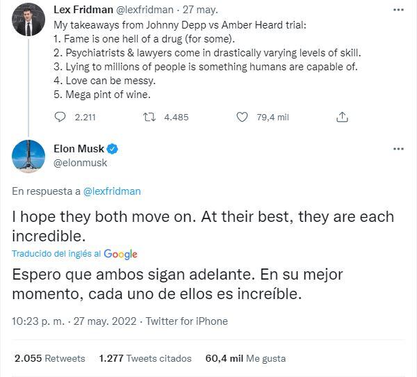 Elon Musk se pronuncia por el final del juicio entre Johnny Depp y Amber Heard