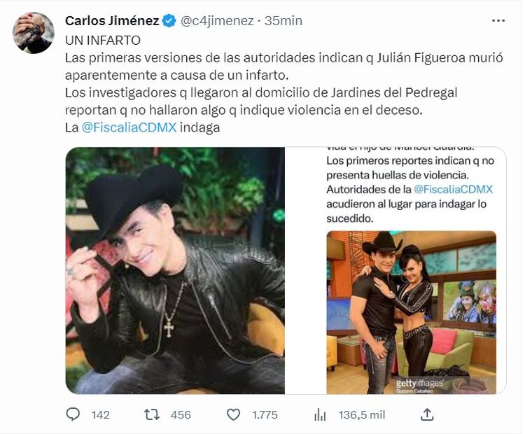 Julián Figueroa, hijo de Joan Sebastian y Maribel Guardia, muere a los 27 años aparentemente de un infarto