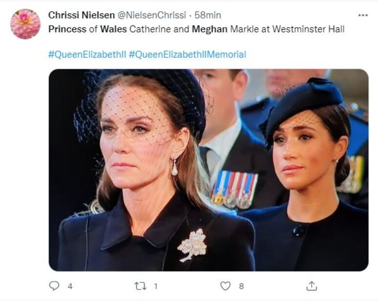 Meghan Markle y Kate Middleton juntas en la llegada de los restos de Isabel II a Westminster