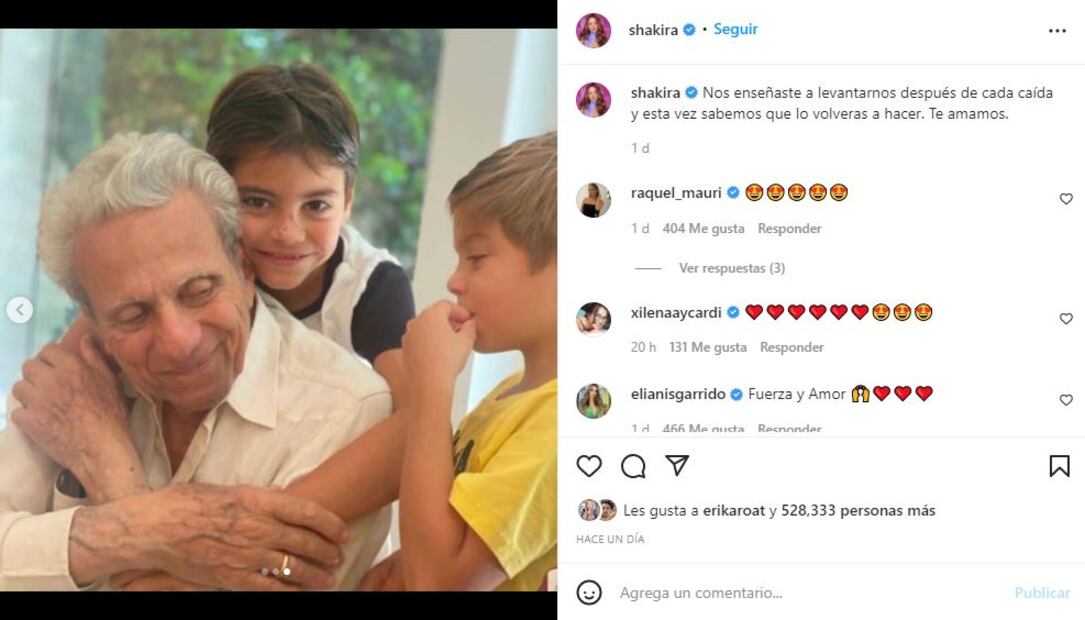 Shakira comparte un mensaje por la delicada de salud de su papá