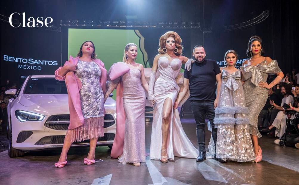 Bárbara Mori, Sergio Mayer y su novia Raquel Chaves en el desfile de Benito Santos