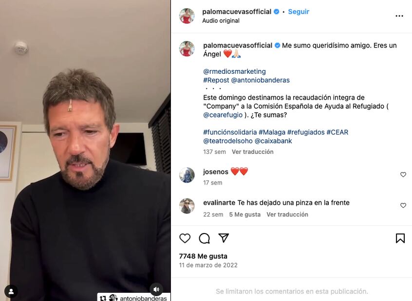 Paloma Cuevas muestra su apoyo  las iniciativas de Antonio Banderas / Foto: Instagram