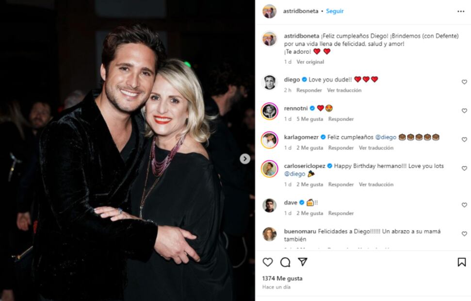 Diego Boneta y su mamá Astrid Boneta/Instagram.