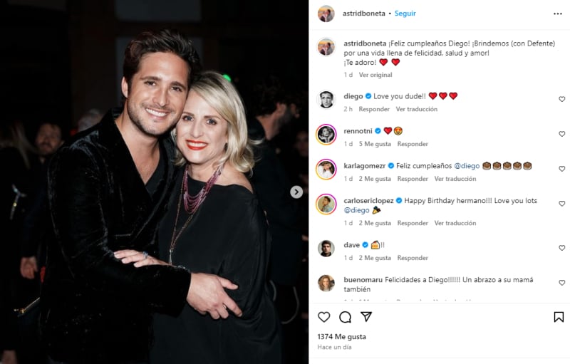 Diego Boneta y su mamá Astrid Boneta/Instagram.