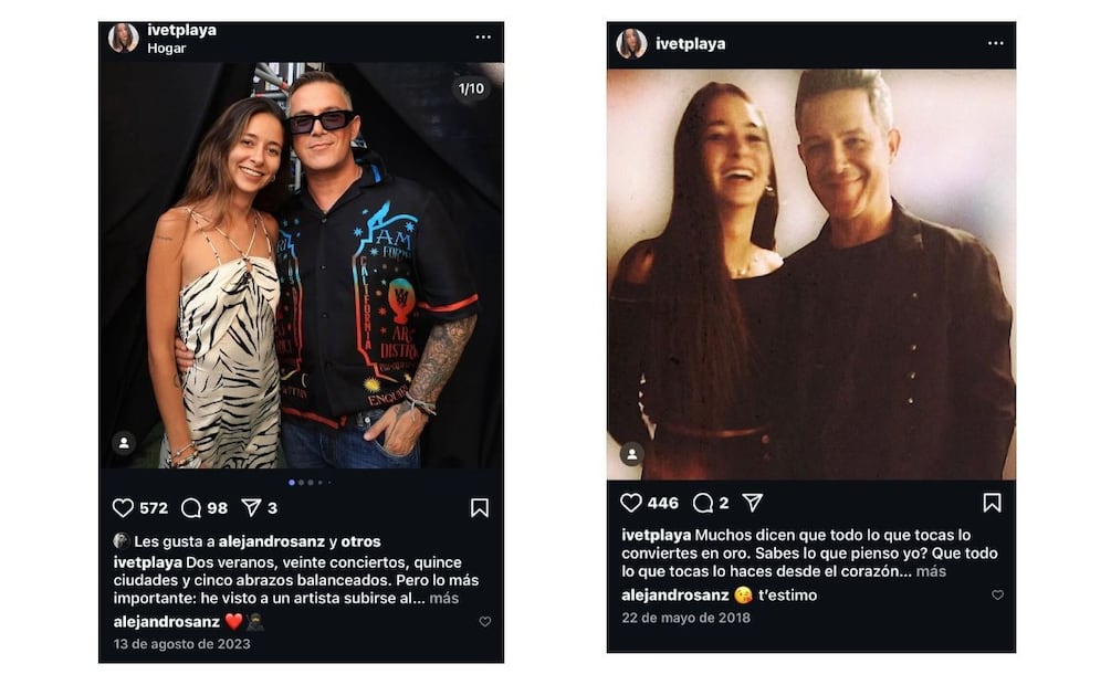 Las publicaciones de Ivet Playà y los comentarios de Alejandro Sanz / Fotos: Especial