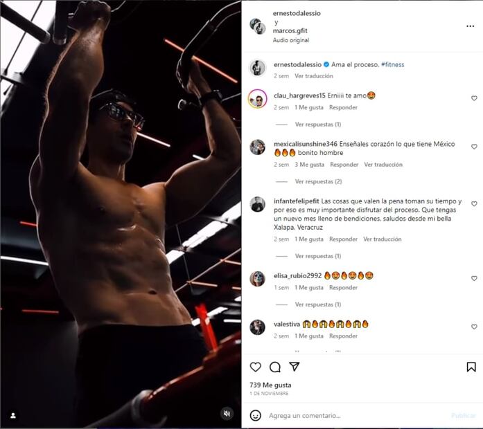 Ernesto D'Alessio en el gimnasio / Instagram: @ernestodalessio