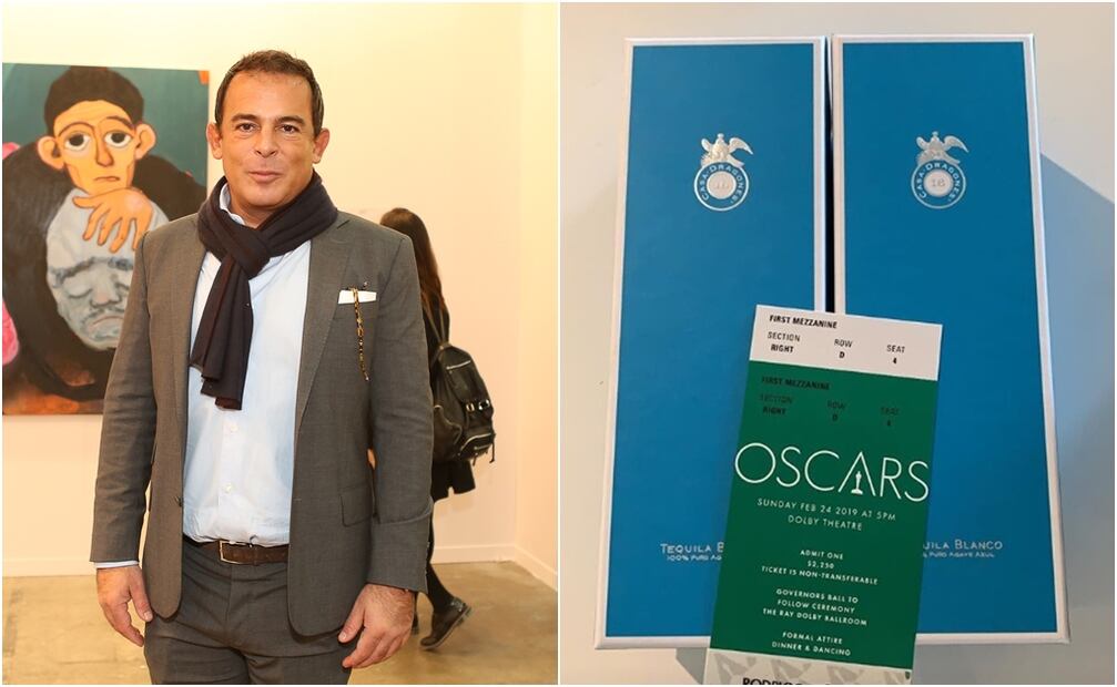 Eugenio López, presidente de Fundación Jumex, y Rodrigo Peñafiel se divierten en el Oscar