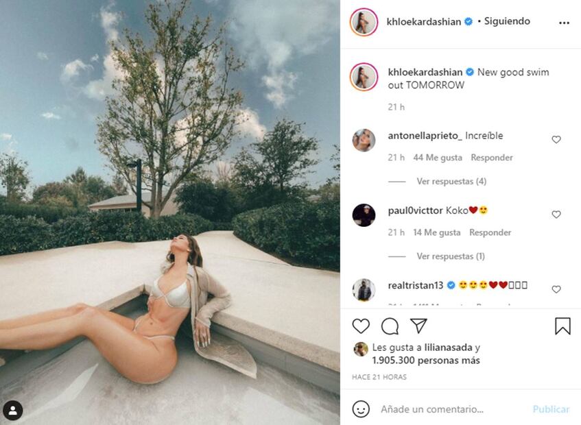 Khloé Kardashian luce un anillo de diamantes y modela infartante bikini