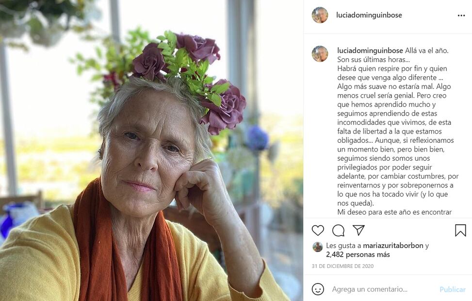 La razón por la que Lucía Dominguín, hermana de Miguel Bosé, siempre lleva flores en la cabeza