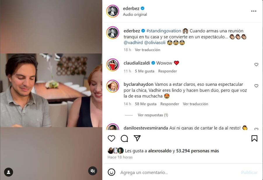 Vadhir Derbez con la cantante Olivia Soli en las redes sociales de Eugenio Derbez / Foto: Instagram