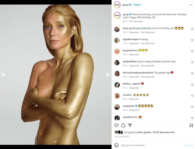 Gwyneth Paltrow cumple 50 años, desnuda y en color dorado