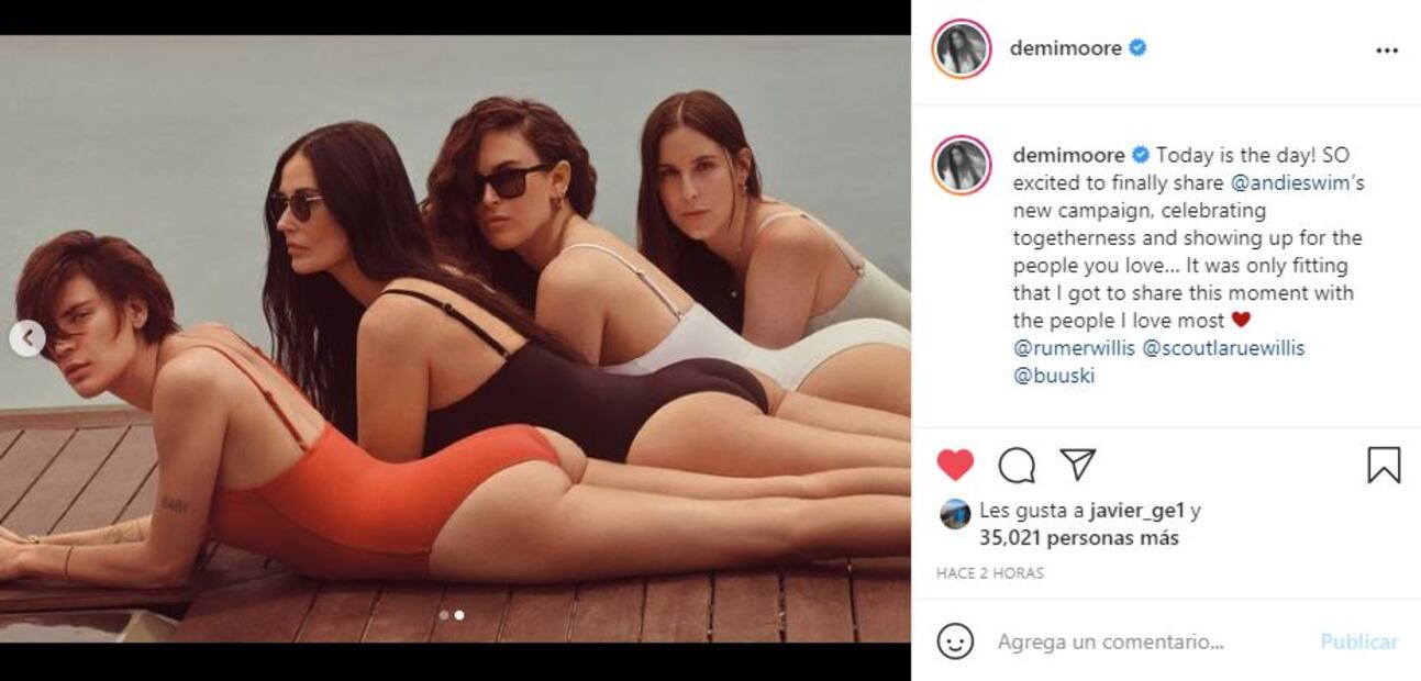 Demi Moore posa en traje de baño a sus 58 años junto a sus tres hijas