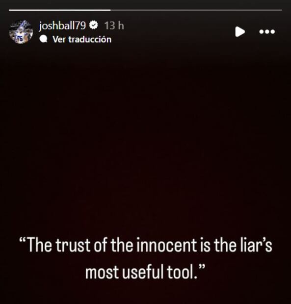 El mensaje de Josh Ball, ex de Ángela Aguilar, en Instagram / Captura de pantalla