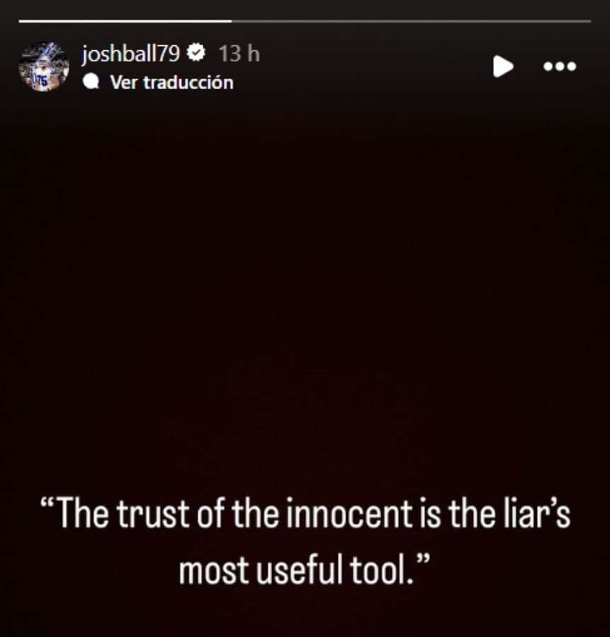 El mensaje de Josh Ball, ex de Ángela Aguilar, en Instagram / Captura de pantalla