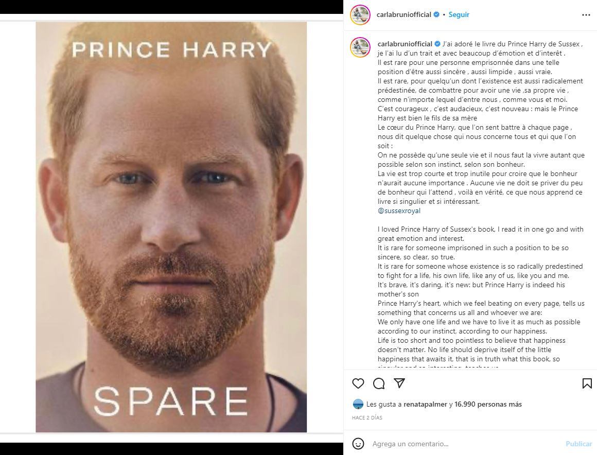 Carla Bruni, tras publicar foto de Meghan Markle con la cara de Yoko Ono, habla del príncipe Harry