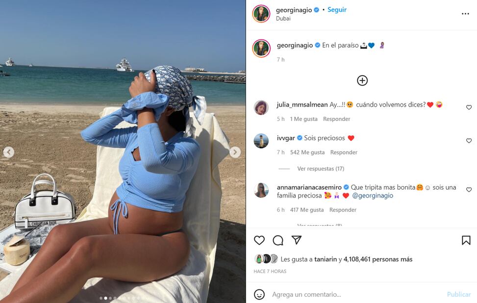 Georgina Rodríguez, novia de Cristiano Ronaldo, presume su baby bump de mellizos 