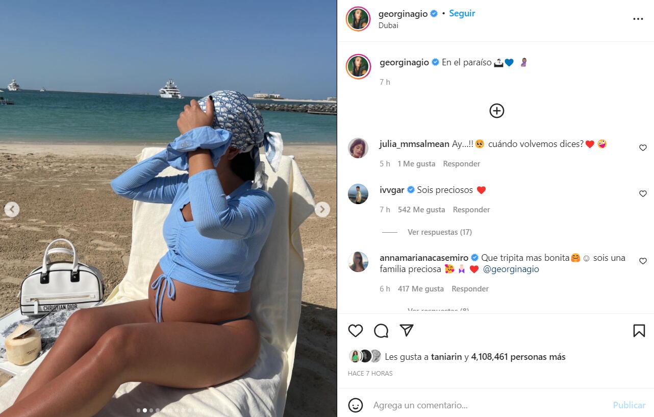 Georgina Rodríguez, novia de Cristiano Ronaldo, presume su baby bump de mellizos 