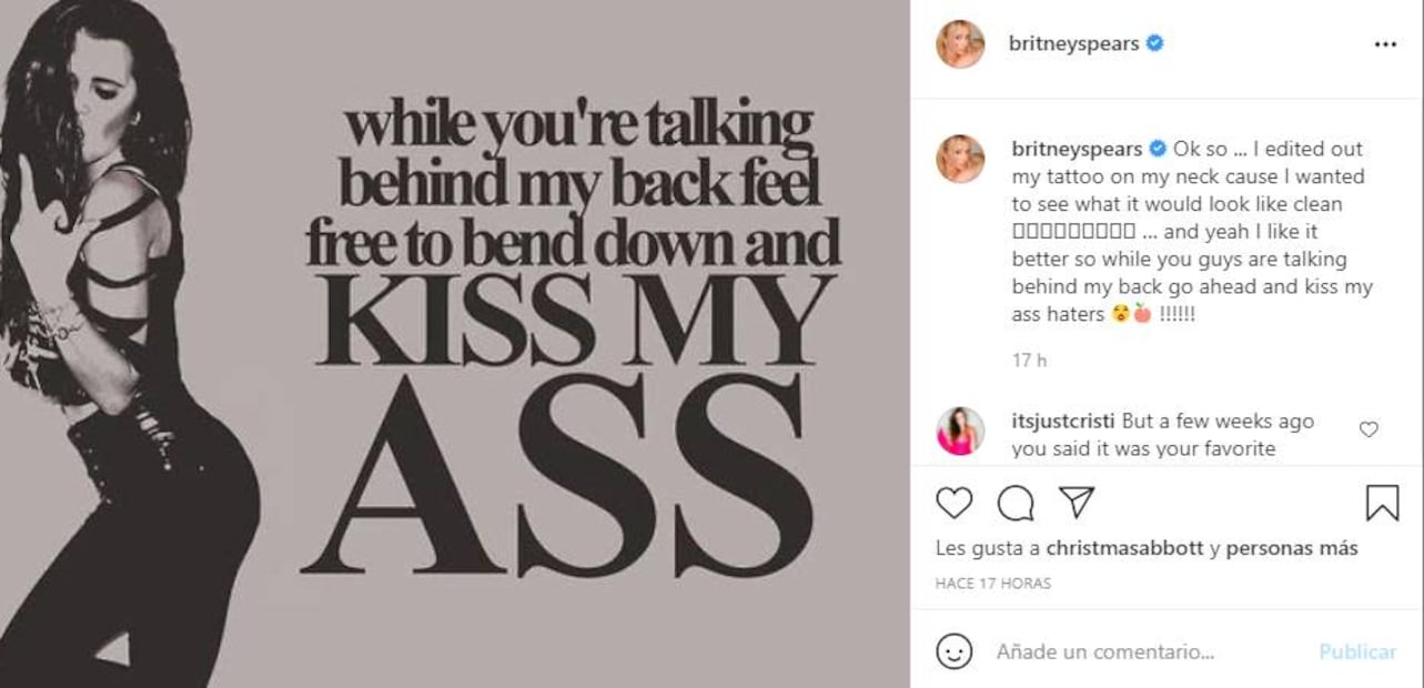 Britney Spears responde a haters: "kiss my ass"