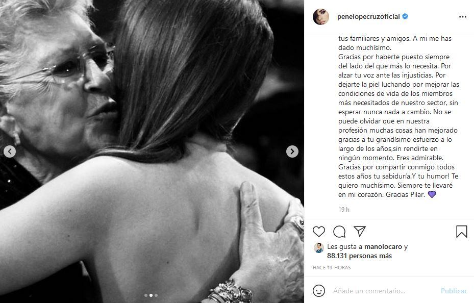 Penélope Cruz escribe conmovedora carta por el fallecimiento de su suegra, Pilar Bardem