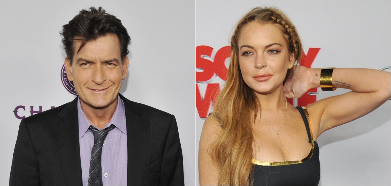 Charlie Sheen y Lindsay Lohan tienen un largo historial de ex parejas. Fotos: Archivo